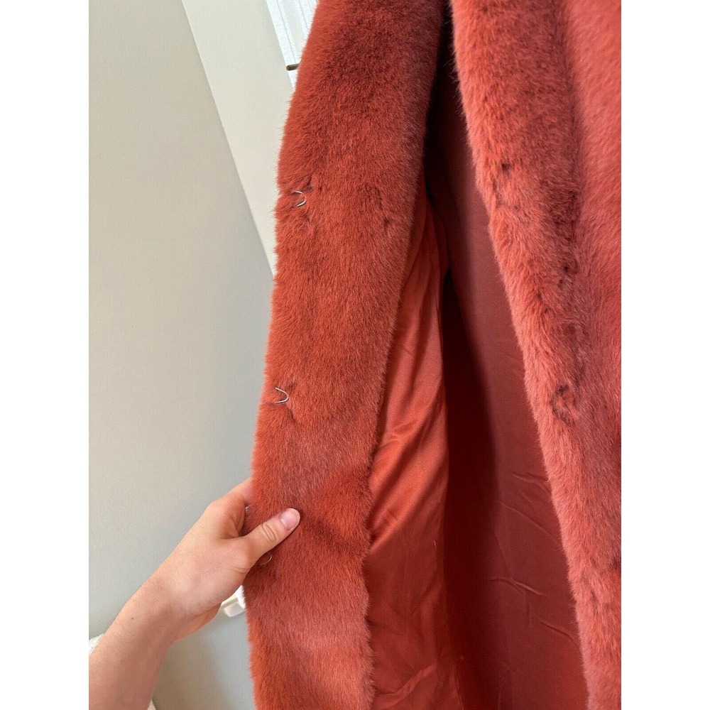 NWT Michelle Mason Womens Size 0 Faux Fur Coat Red Orange Dune Heavyweight Warm - Picture 10 of 10